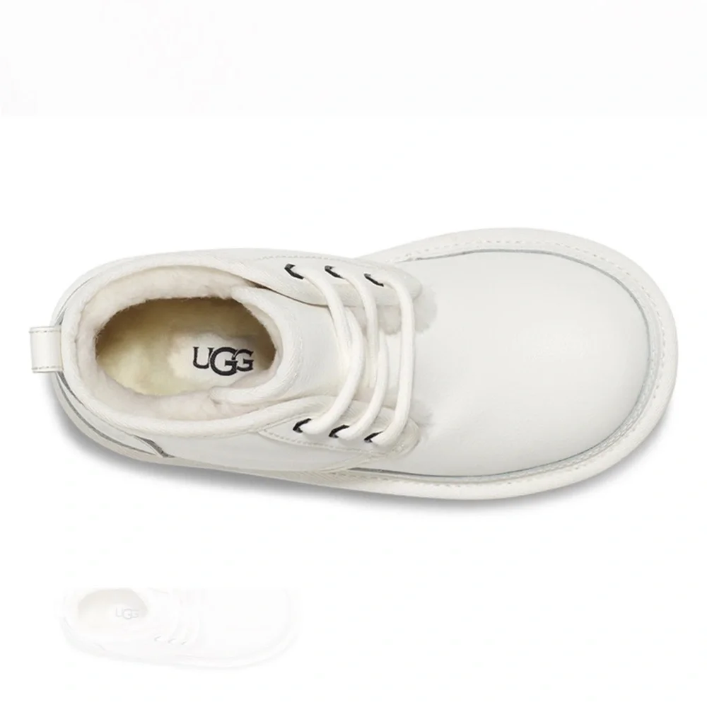 Ugg Girls White Sherpa Sheepskin Lined Chukka Lace Up Tie Boots Shoes Neumel II